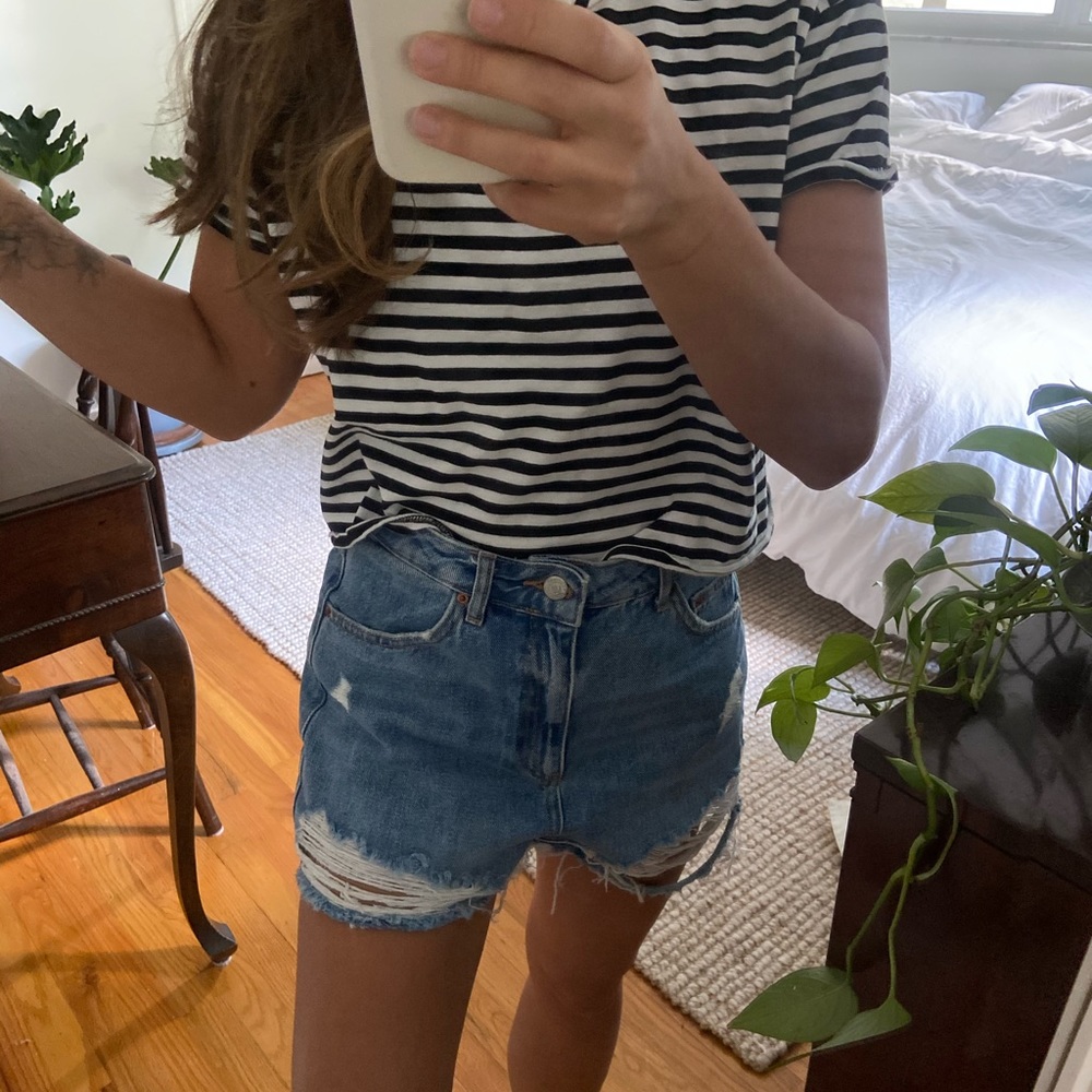 Topshop Moto Distressed Mom Jean Shorts